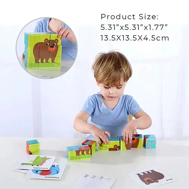 أحجية مكعبات الحيوانات مع بطاقة رسم - 15 قطعة - Image 2