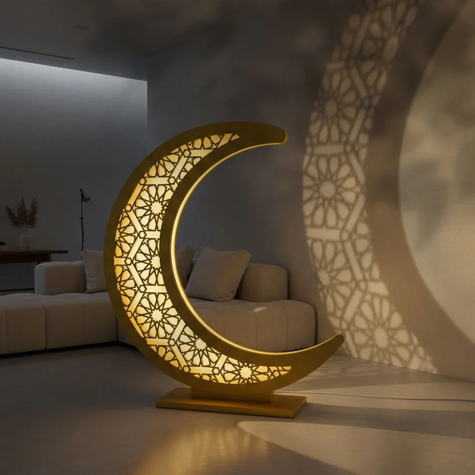 زينة رمضان - نموذج هلال ثلاثي الأبعاد فاخر مع إضاءة - Image 2