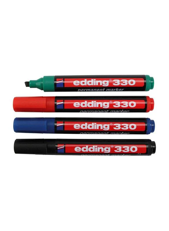 قلم حبر ليزر من إيدينج E-330/4 S برأس مشطوف، 4 قطع، أسود/أزرق/أحمر/أخضر - Image 2