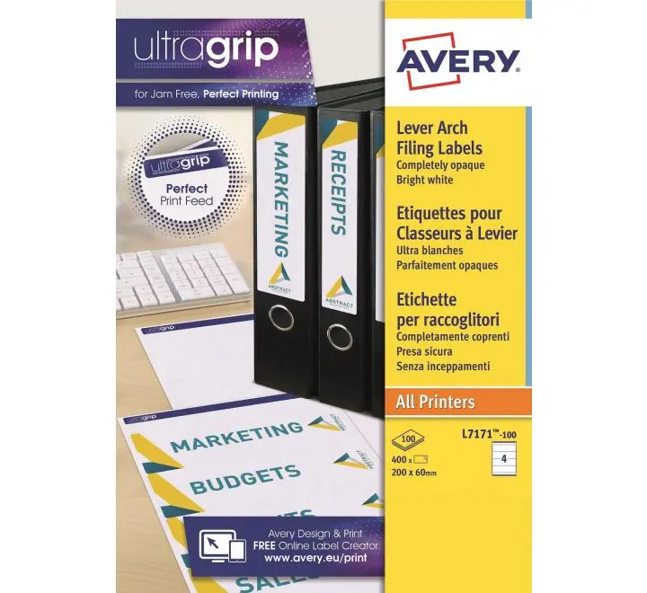 ملصقات الملفات L7171-100 بتقنية ULTRAGRIP، 200 × 60 مم، 4 ملصقات لكل ورقة، 100 ورقة في العبوة - Image 4