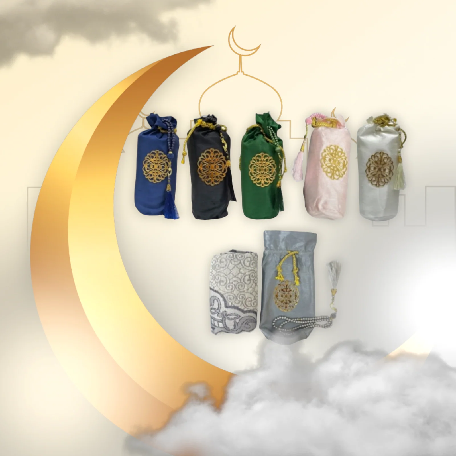 حقيبة هديا - سجادة صلاة تركية خفيفة مع مسبحة - Image 4