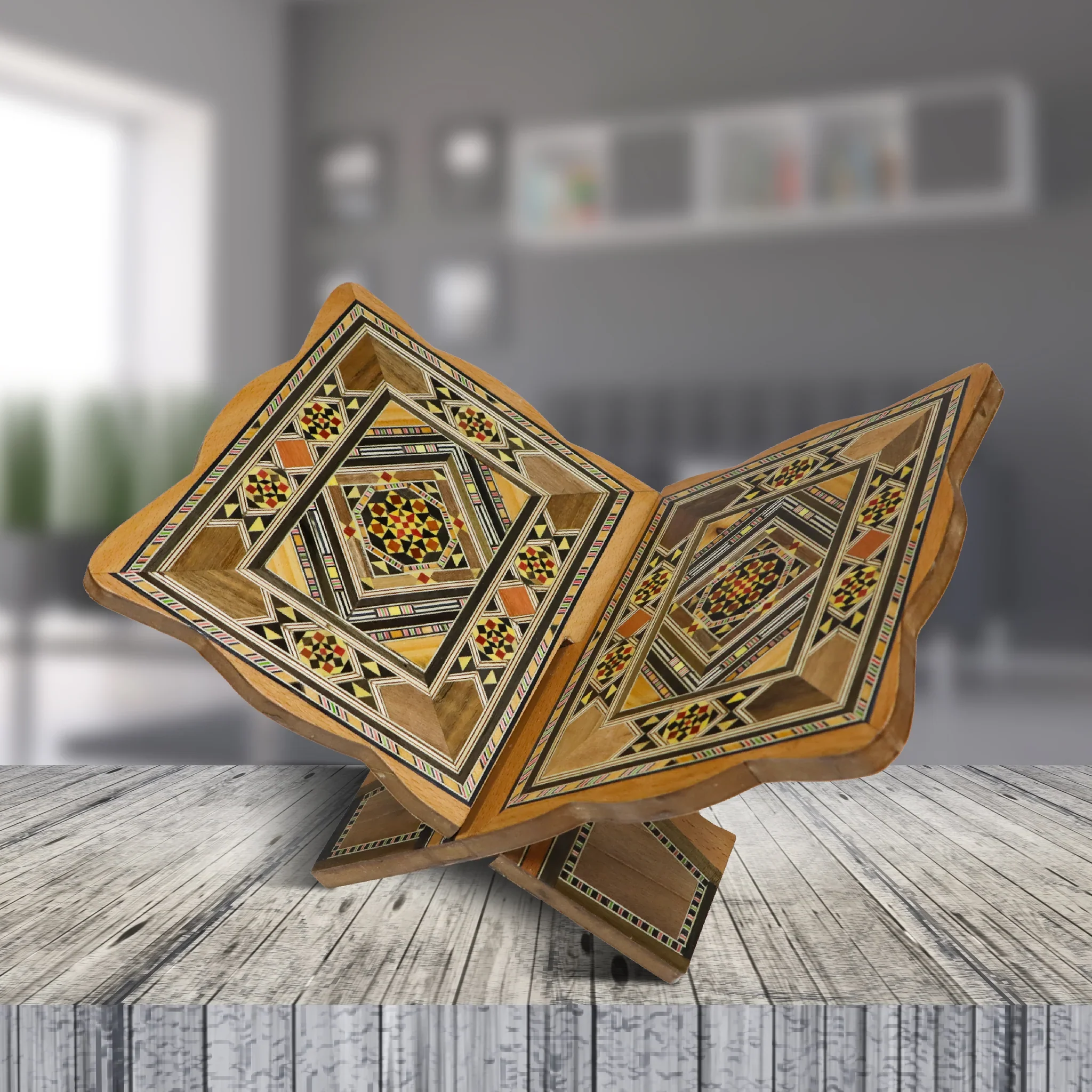 حامل القرآن الكريم من خشب الموزاييك الدمشقي - جلوس أرضي - Image 8
